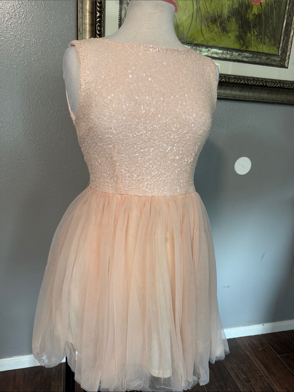 Girls Peach Sequin Bodice Tulle Party Dress